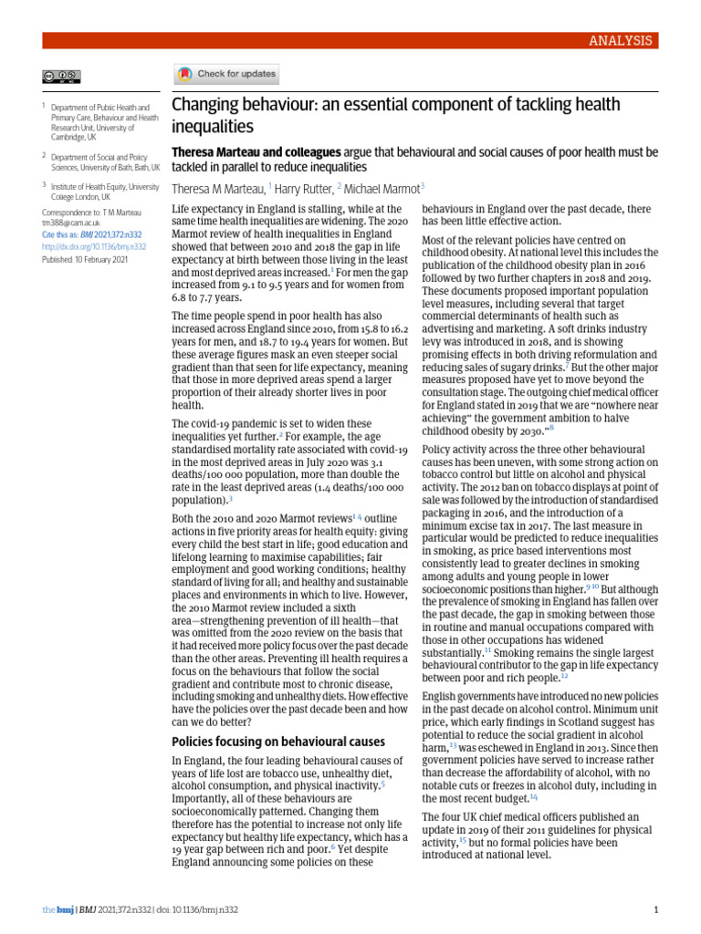 Tackling Health Inequalities Through Behavior Change | PDF | Poverty ...
