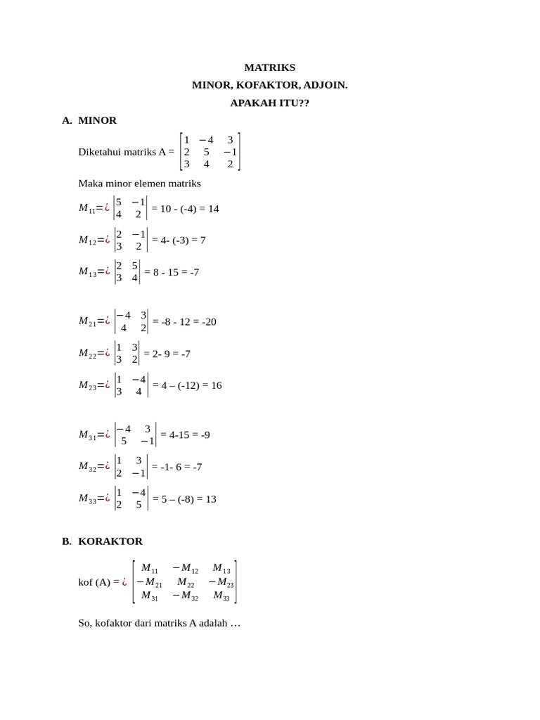 Matriks: Minor, Kofaktor, dan Adjoin | PDF