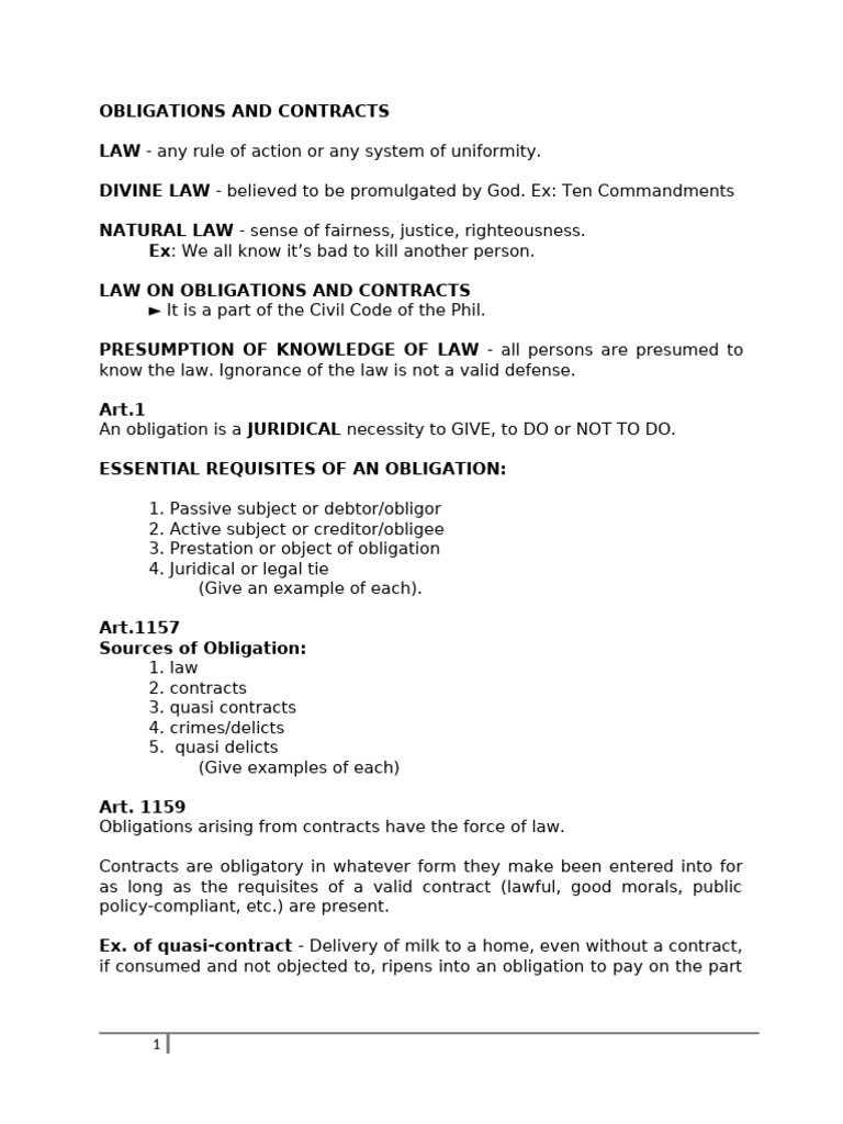 Overview of Obligations and Contracts Law | PDF | Law Of Obligations ...