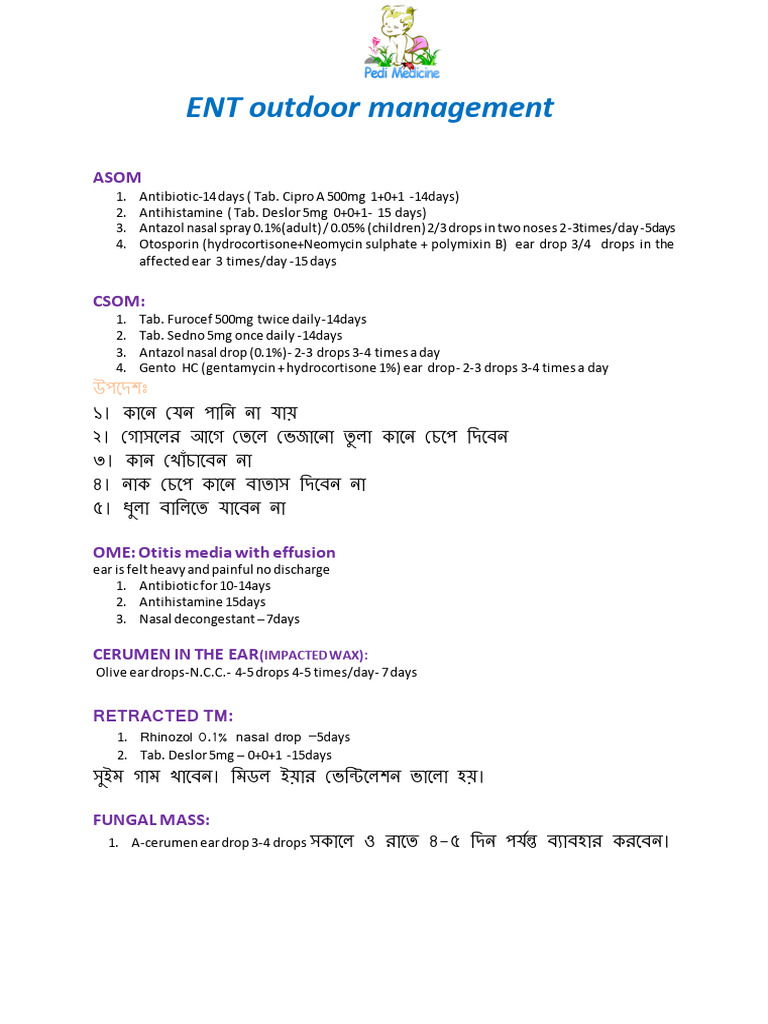 ENT Management Guidelines and Treatments | PDF | Diseases And Disorders ...