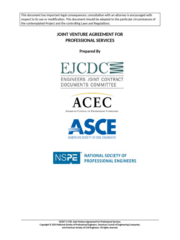 EJCDC E-590: Joint Venture Agreement | PDF | Joint Venture | Limited ...