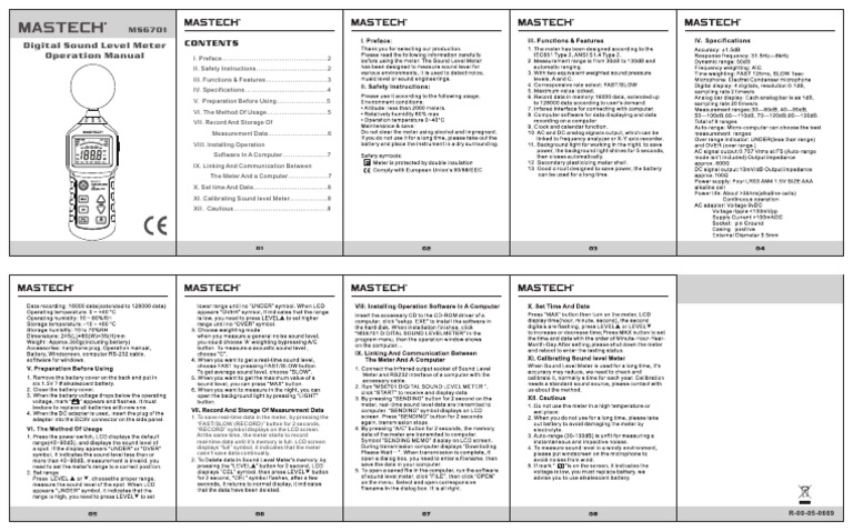 MS6701 Sound Level Meter Manual | PDF