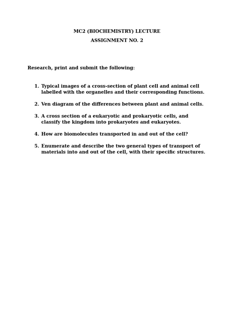 Plant vs. Animal Cell Assignment | PDF