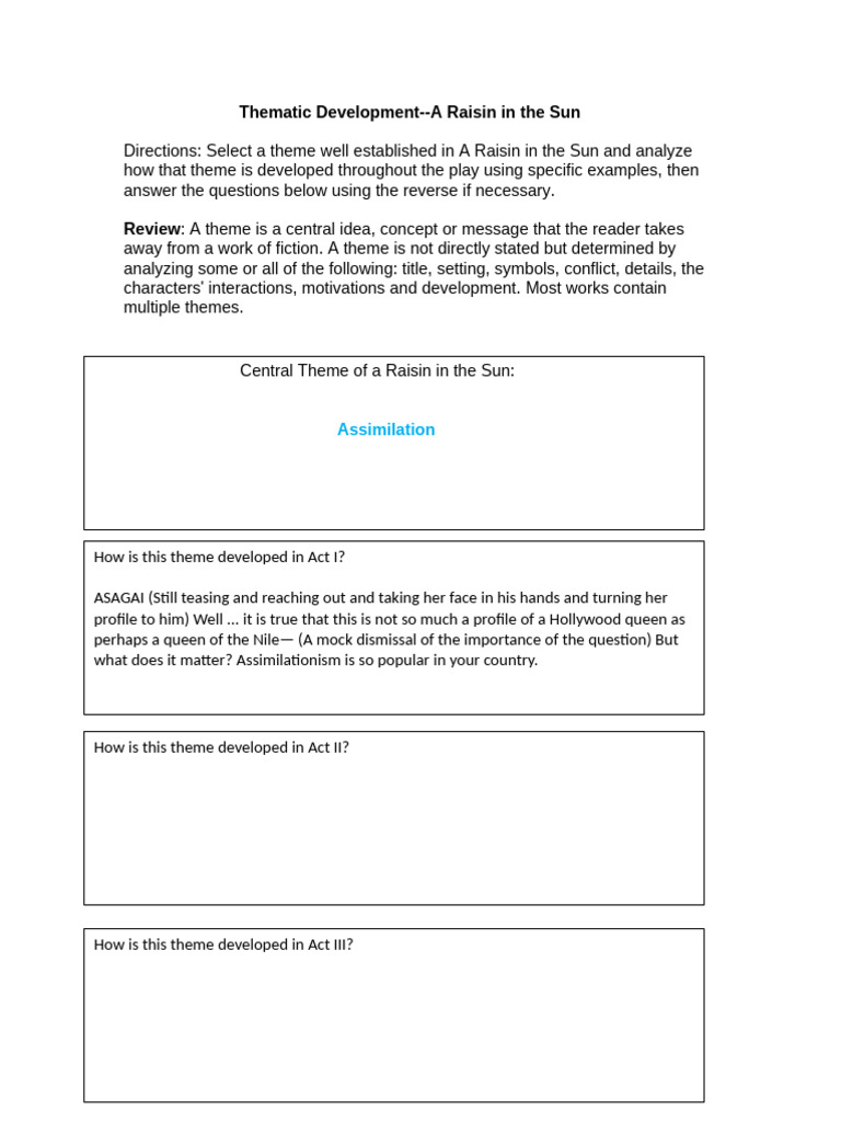 Thematic Development in A Raisin in the Sun | PDF