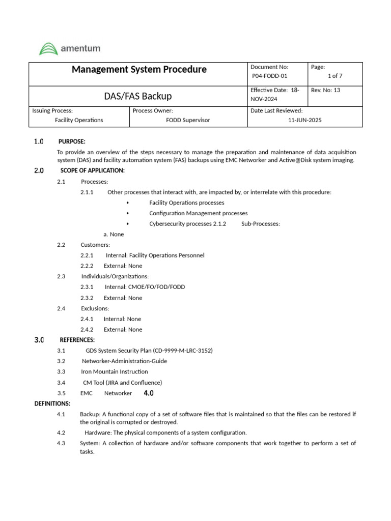 DAS/FAS Backup Management Procedure | PDF | Backup | Computer File