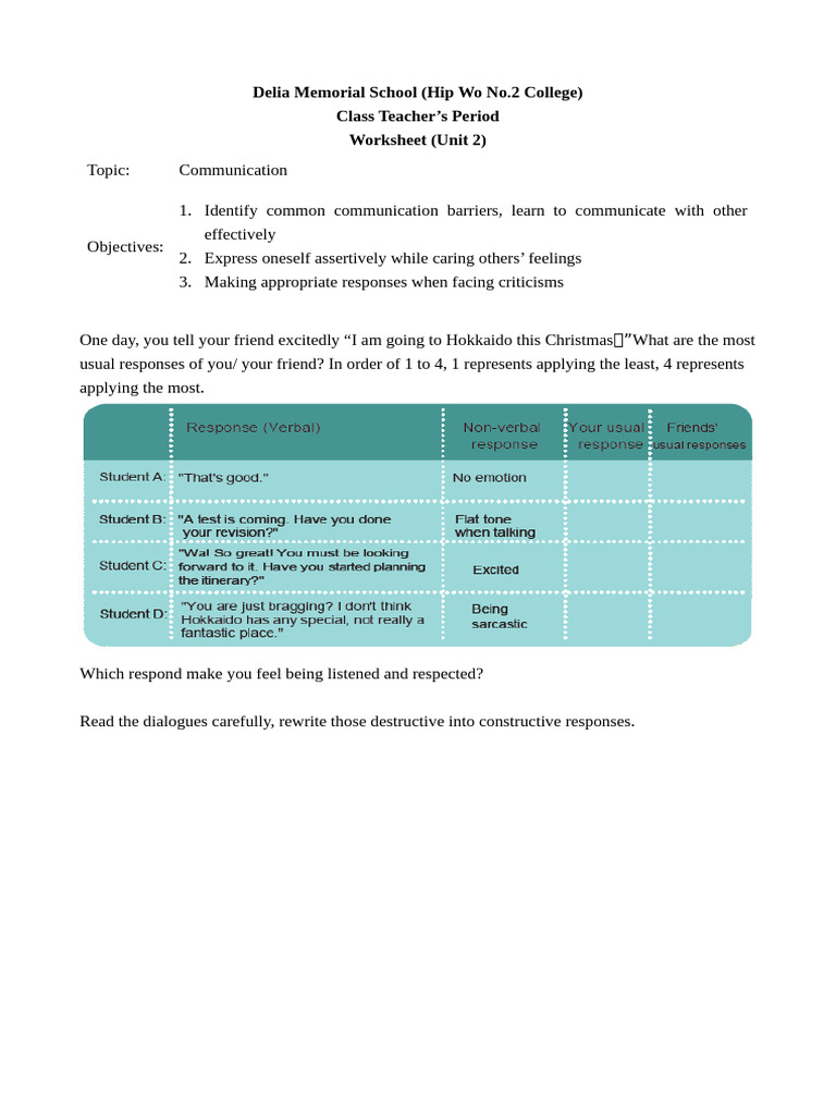 Lv.1 Unit 2 Communication Worksheet | PDF