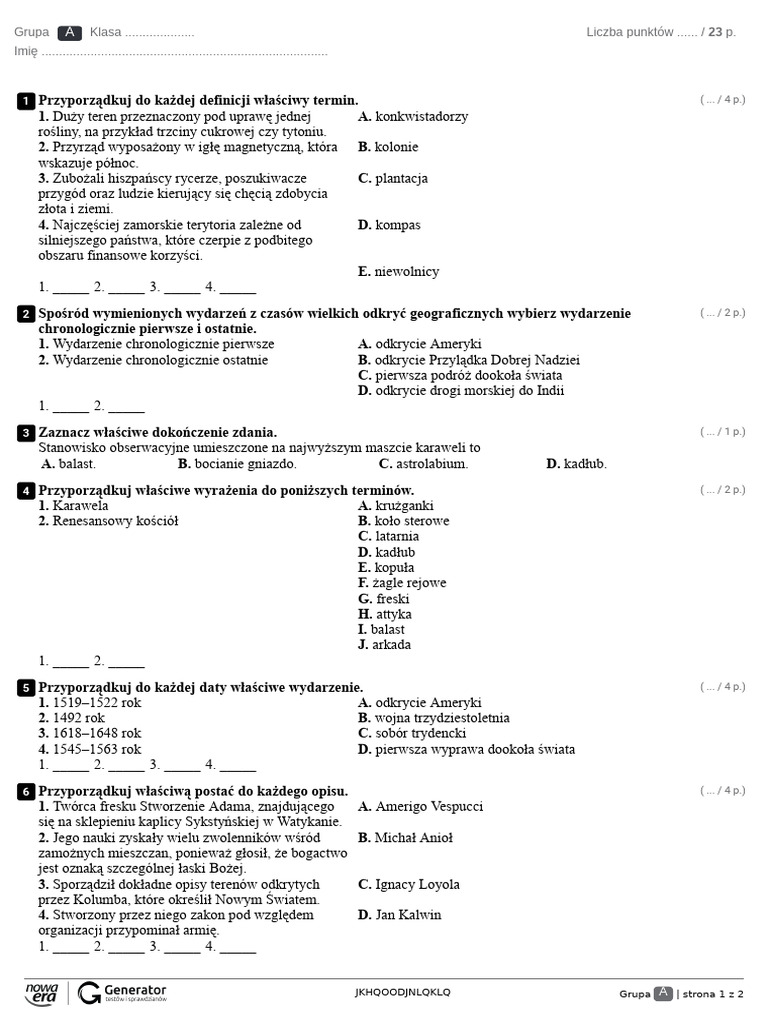 Rozdział I, Test NR 1 Test (Z Widoczną Punktacją) | PDF