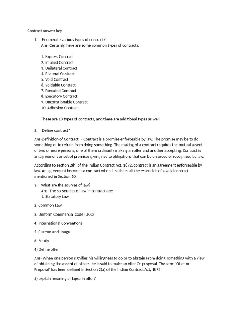 Contract Types and Offer Lapse Explained | PDF | Offer And Acceptance ...