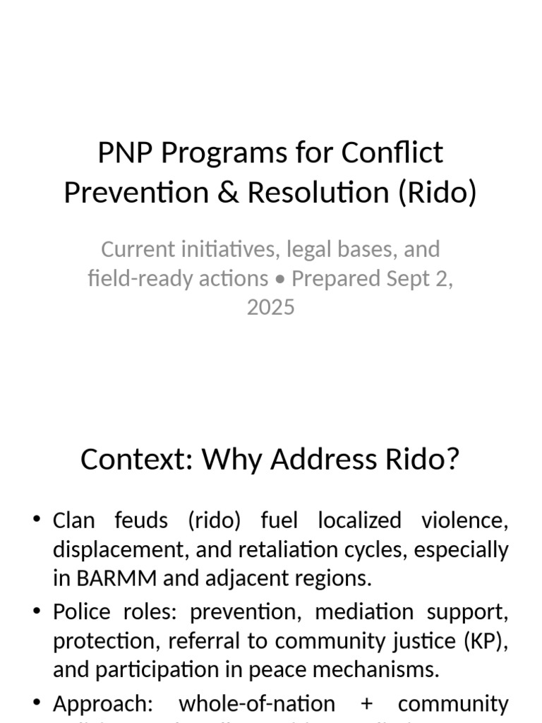 PNP Strategies for Rido Conflict Resolution | PDF | Mediation ...