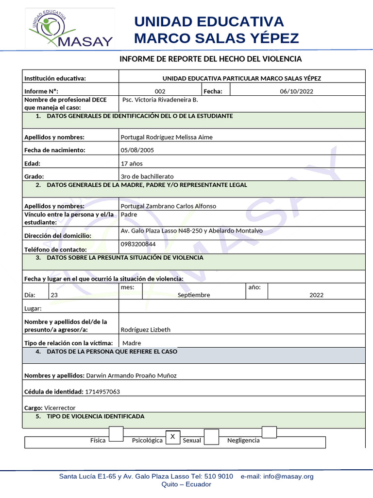 Informe de Reporte Del Hecho de Violencia | PDF | Violencia
