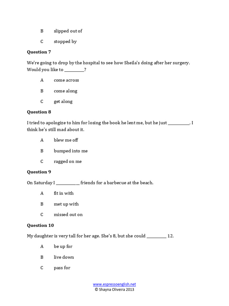Common English Phrasal Verbs Quiz | PDF