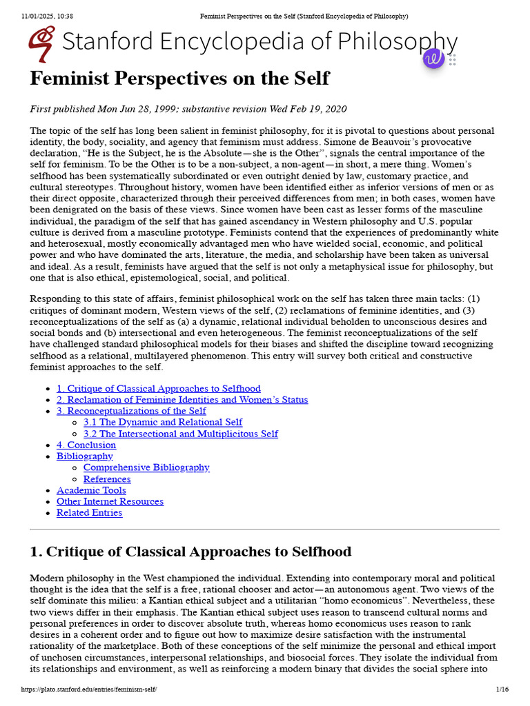 Feminist Views on Selfhood and Identity | PDF | Feminism | Gender Studies