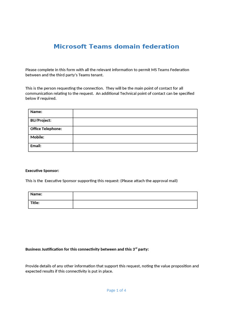 Microsoft Teams Federation Request Form V2 Pdf