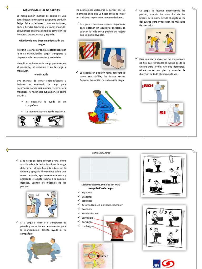 Prevención de Lesiones en Manipulación de Cargas | PDF | Dolor lumbar