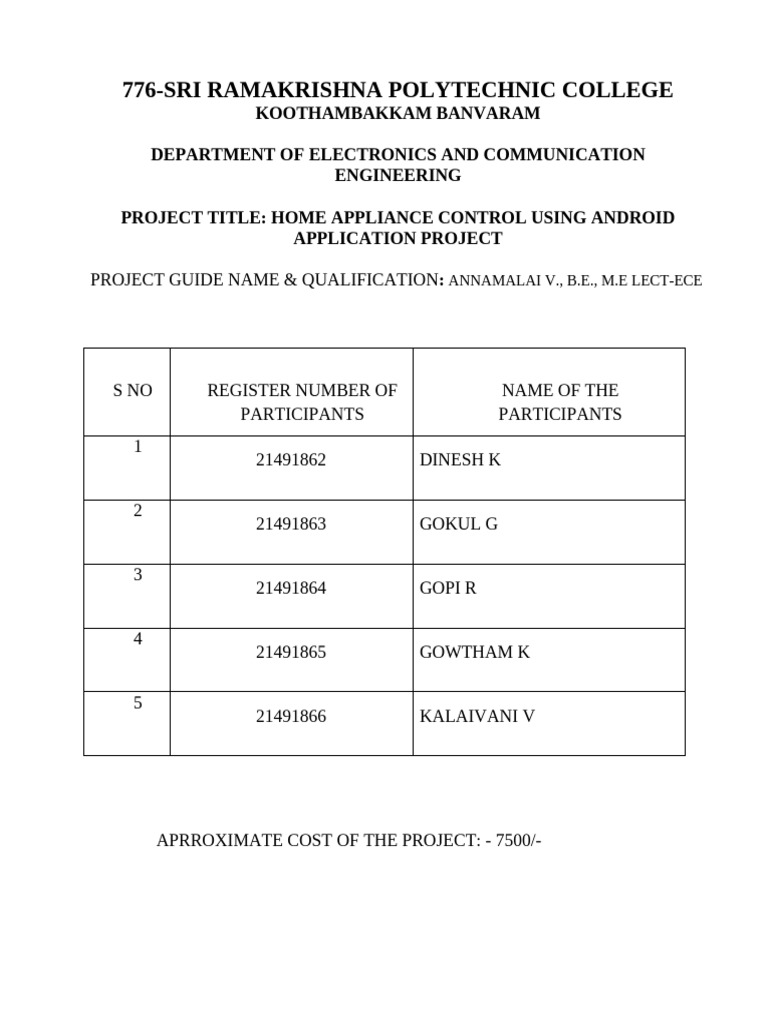 EI172 Home Appliance Control Using Android Application Project | PDF ...