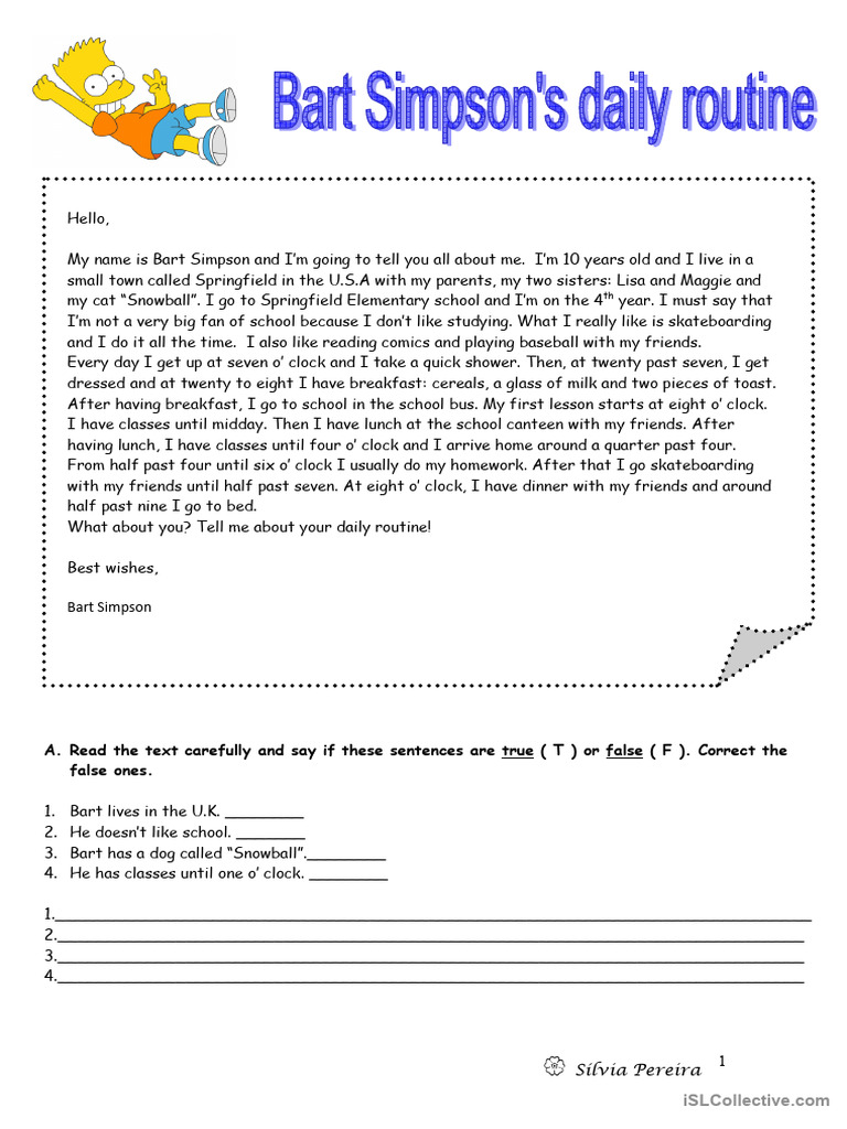Bart Simpson's Daily Routine | PDF | Bart Simpson | Lisa Simpson