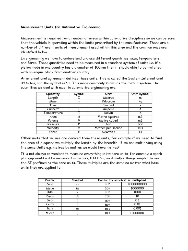Automotive Measurement Units Guide | PDF | Speed | Area