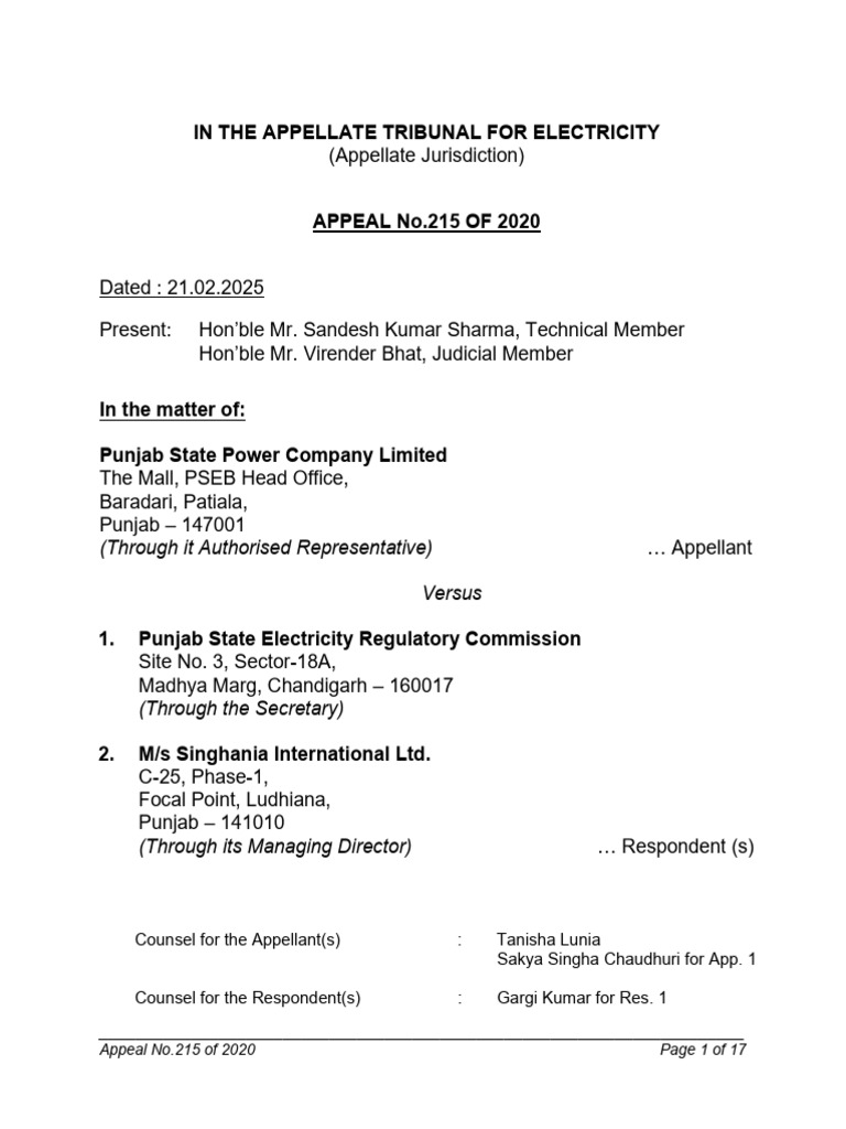 PSPCL vs PSERC: PIU Tariff Appeal 2020 | PDF | Appeal