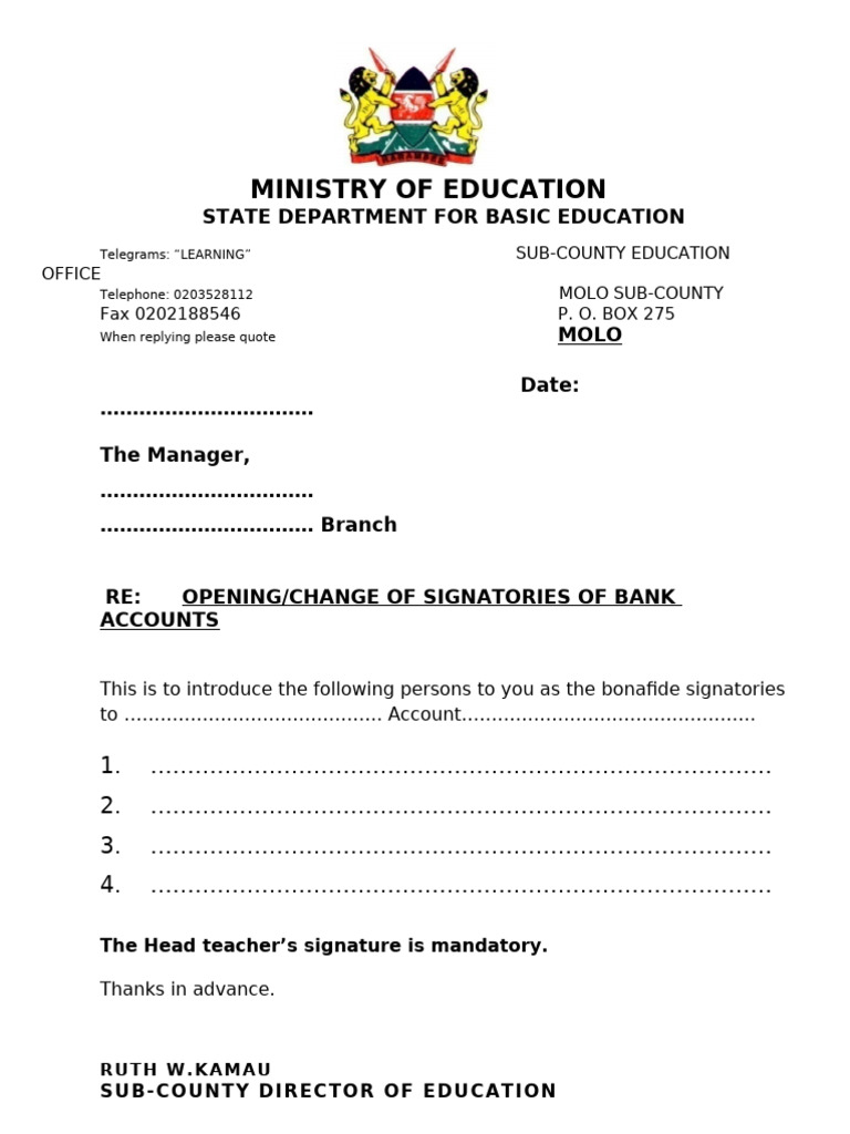 Bank Account Signatory Change Notice | PDF
