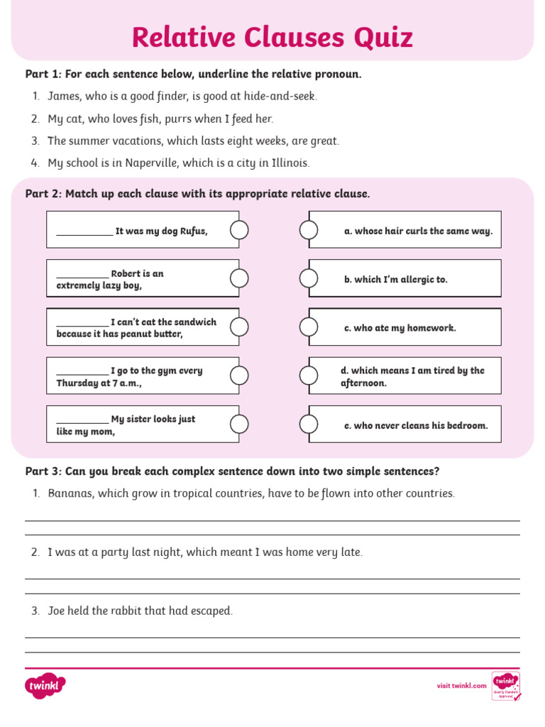 Color-Relative Clauses Quiz | PDF