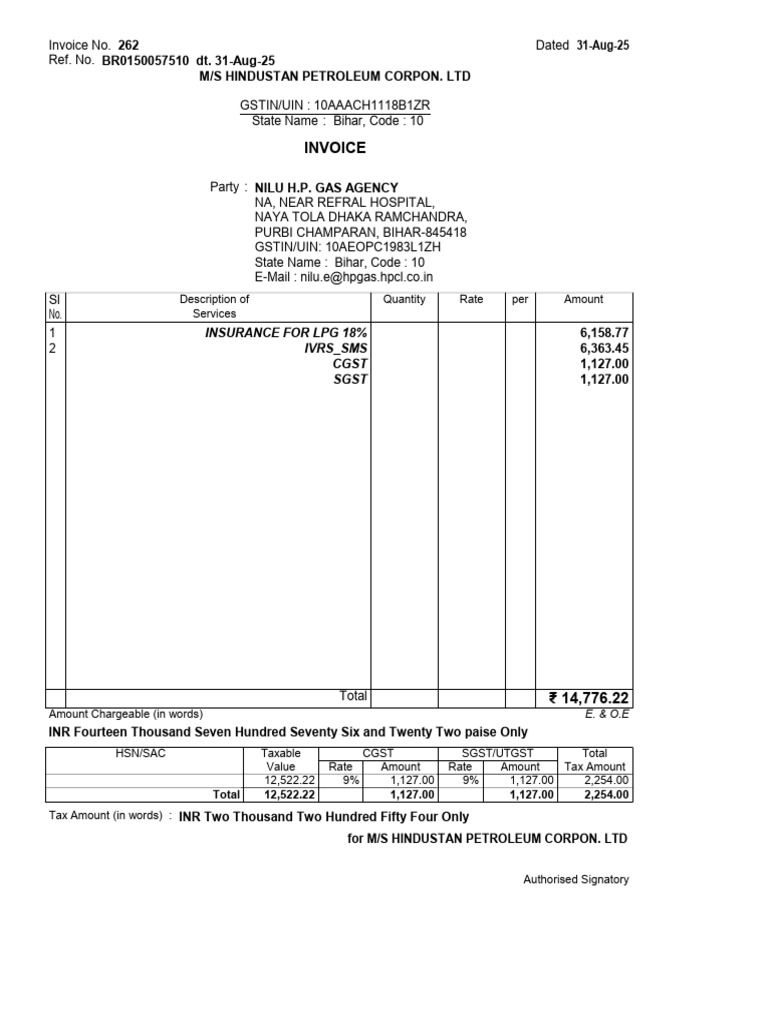 Invoice 262 for LPG Insurance Services | PDF