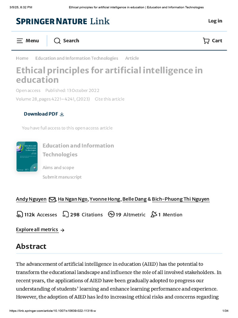 Ethical Principles For Artificial Intelligence in Education - Education ...
