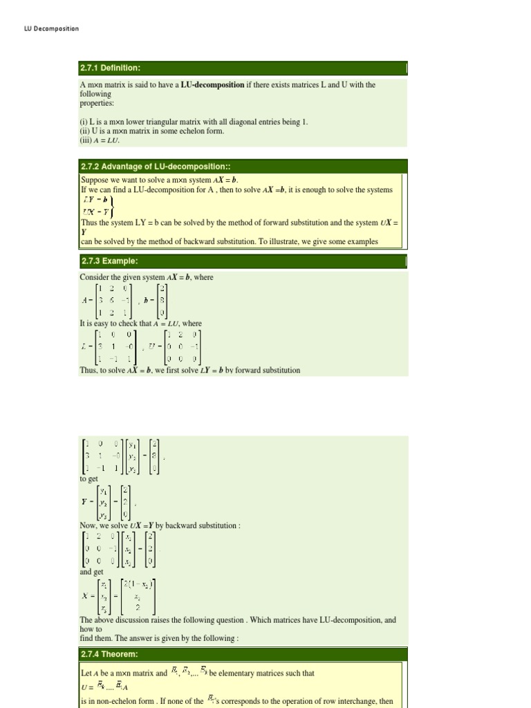 LU Decomposition Explained with Examples | PDF | Eigenvalues And ...