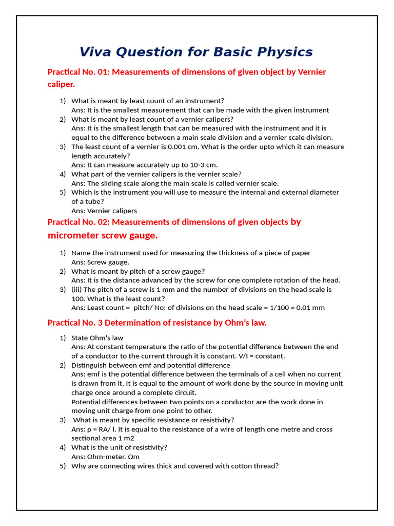 Basic Physics Practical Measurements Guide | PDF | P–N Junction ...