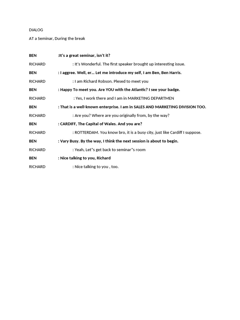 Seminar Networking Dialogue: Ben & Richard | PDF