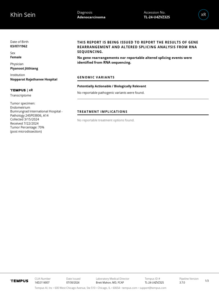 Tempus XR RNA Transcriptome Khin Sein | PDF | Cancer | Bioinformatics