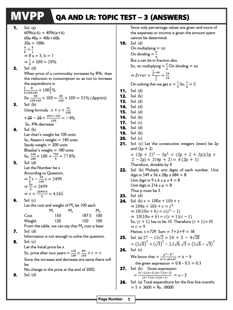 QA and LR Topic Test 3 Answers | PDF