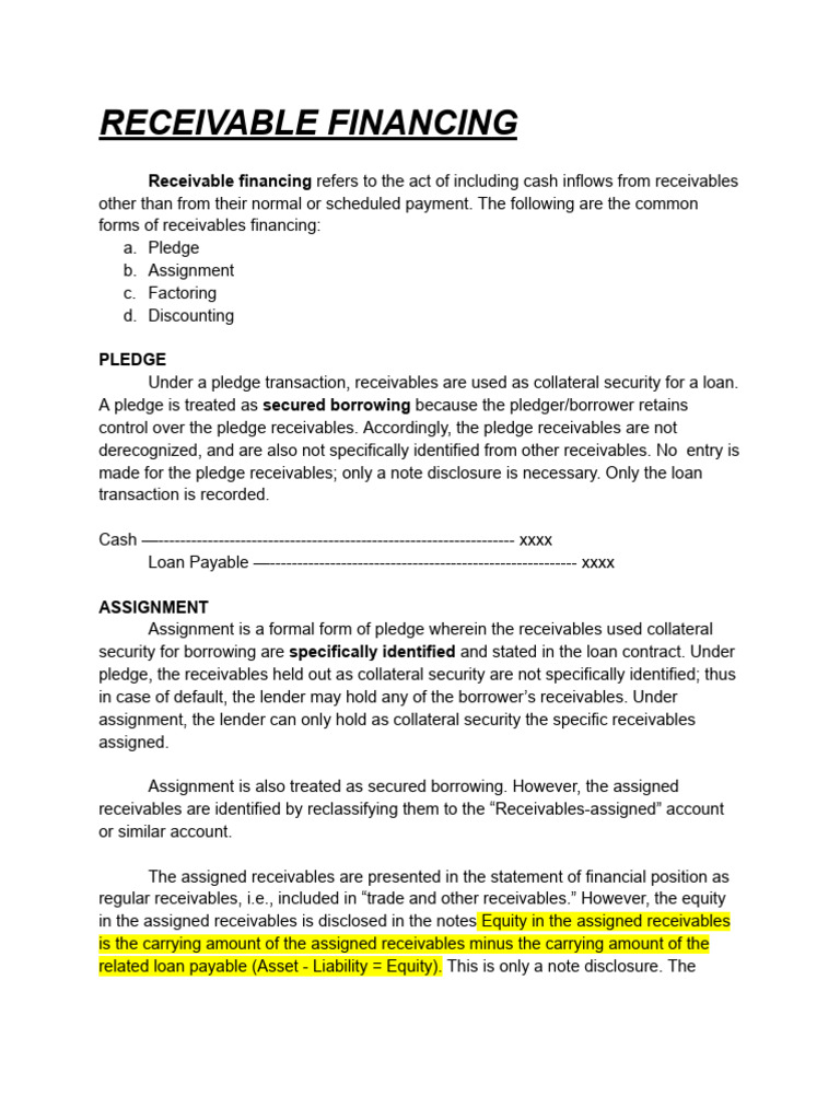 Receivable Financing | PDF | Securitization | Factoring (Finance)