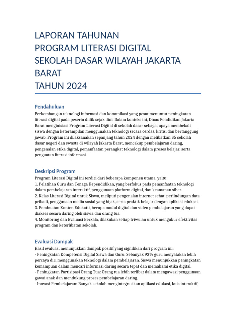 Program Literasi Digital SD Jakarta Barat 2024 | PDF