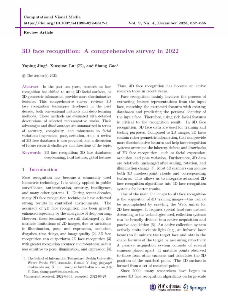 Comprehensive Survey on 3D Face Recognition | PDF | Applied Mathematics