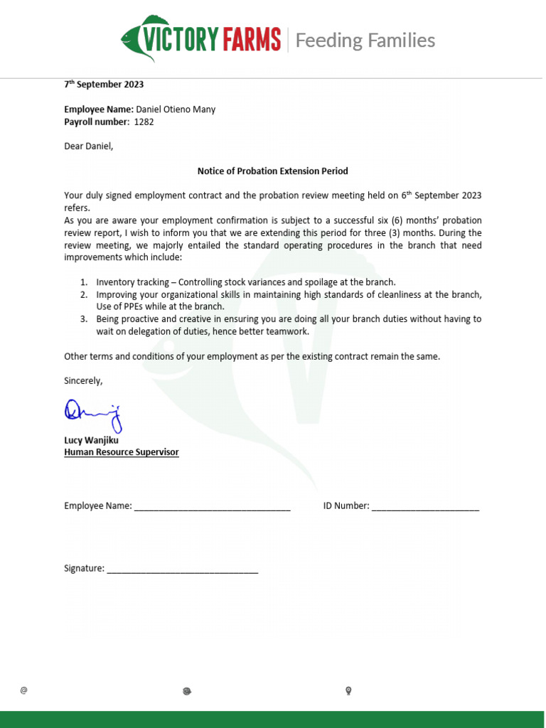 2023.09.07 - Probation Extension Letter - Daniel Otieno Many | PDF