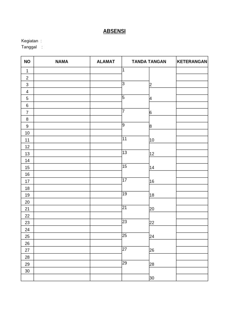 Formulir Absensi Kegiatan Terperinci | PDF