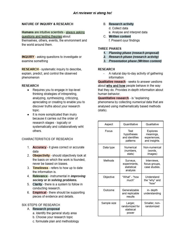 Inquiry and Research Methodologies Explained | PDF | Statistics ...