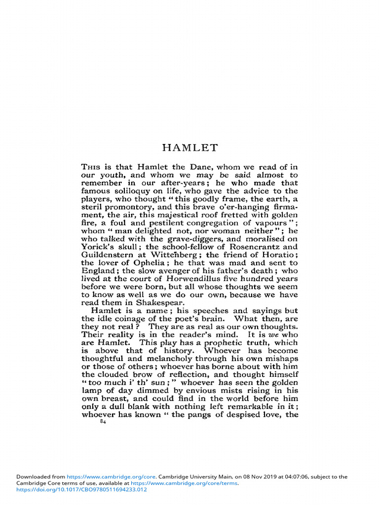 Hazlitt--Hamlet--Shakespeare's Characters | PDF | Hamlet