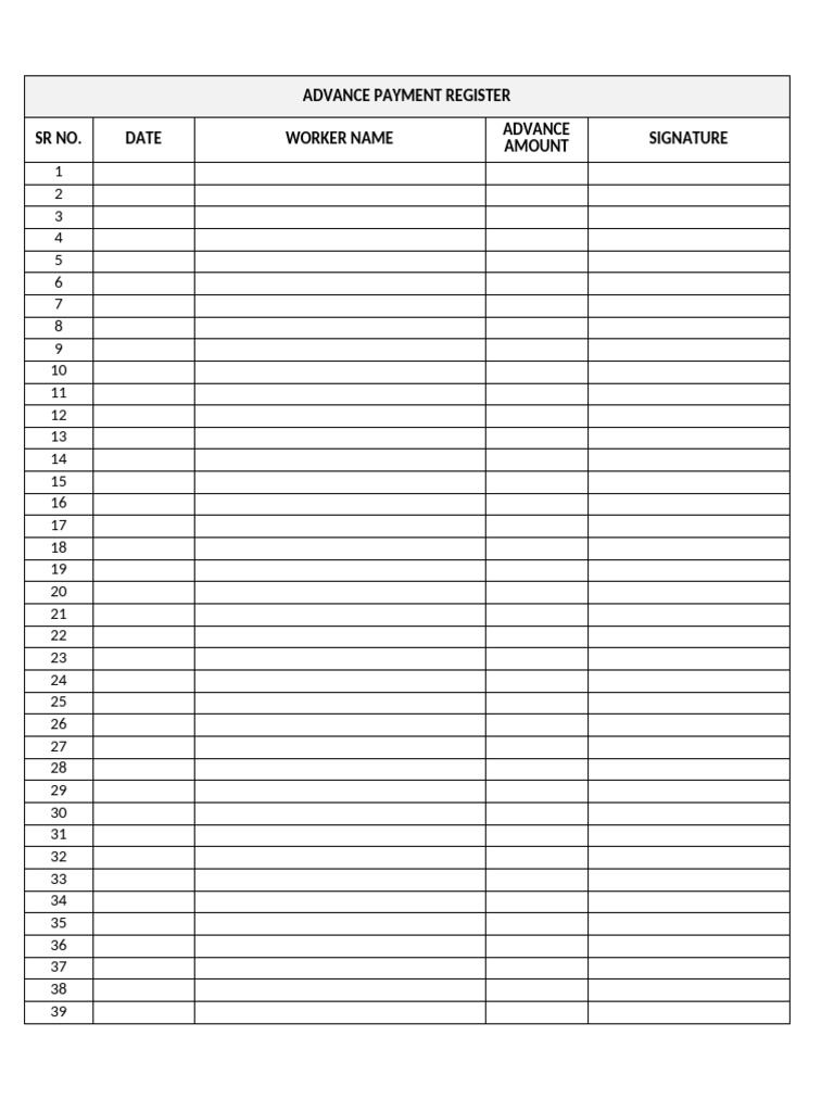 Advance Payment Register Template | PDF