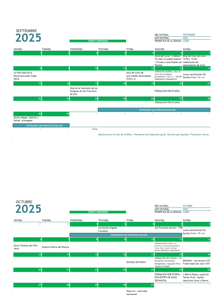 Calendario Parroquial 2025-2026 | PDF | Pascua de Resurrección | Prestado