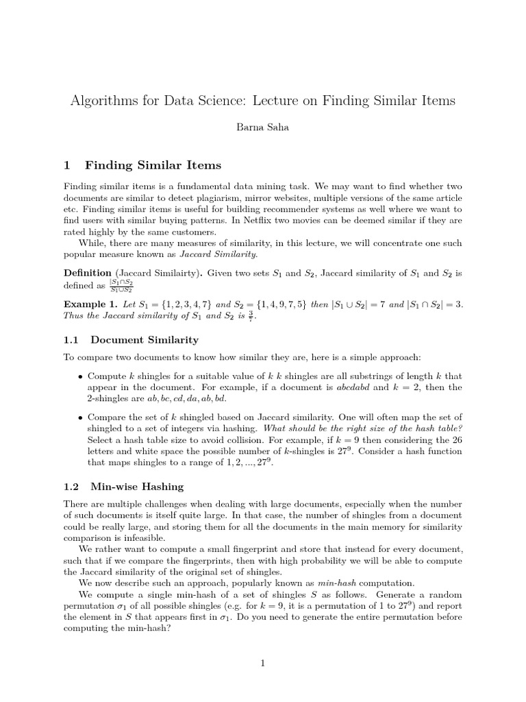 Similarity Algo For Data Science (Section - 1) | PDF | Applied ...