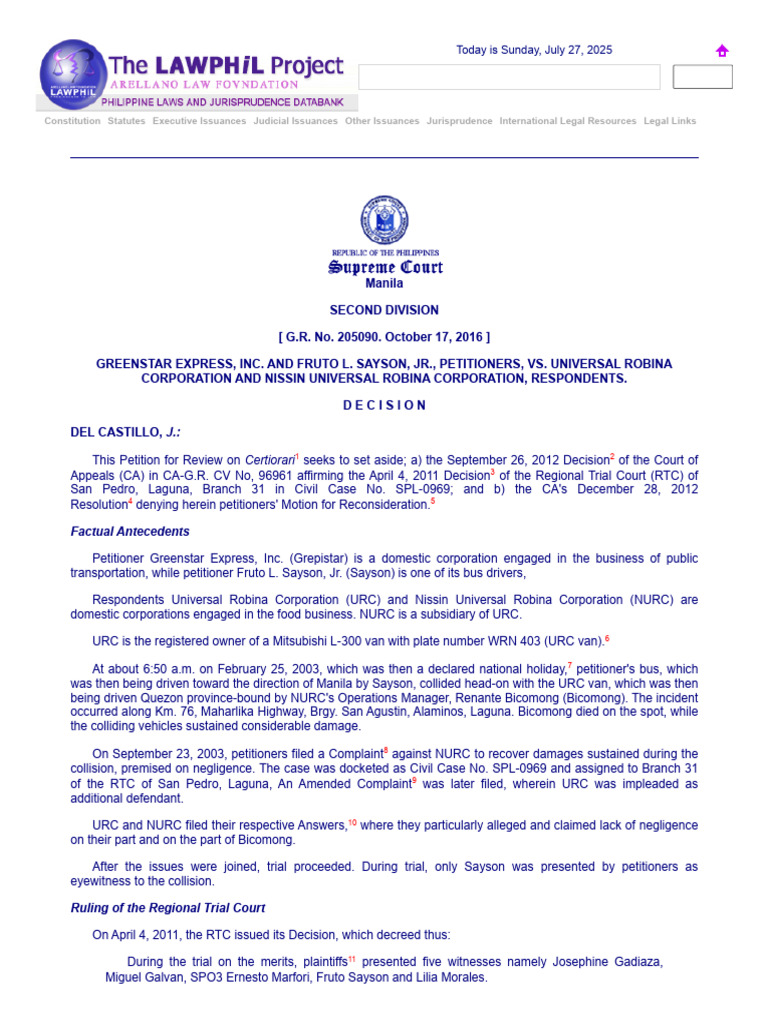 Greenstar vs. Universal Robina Case Summary | PDF | Negligence | Legal ...