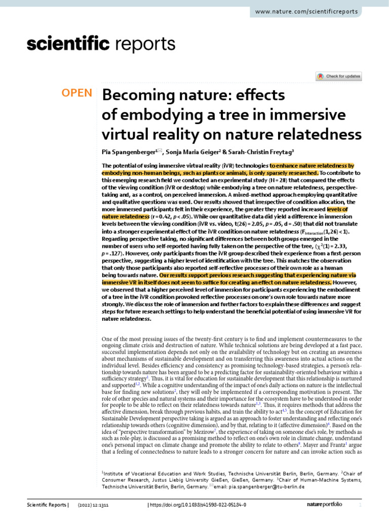Immersive VR and Nature Relatedness Study | PDF | Scientific Method ...