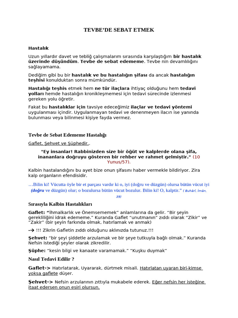 Tevbede Sebat Etmek (Otomatik Kurtarıldı) | PDF