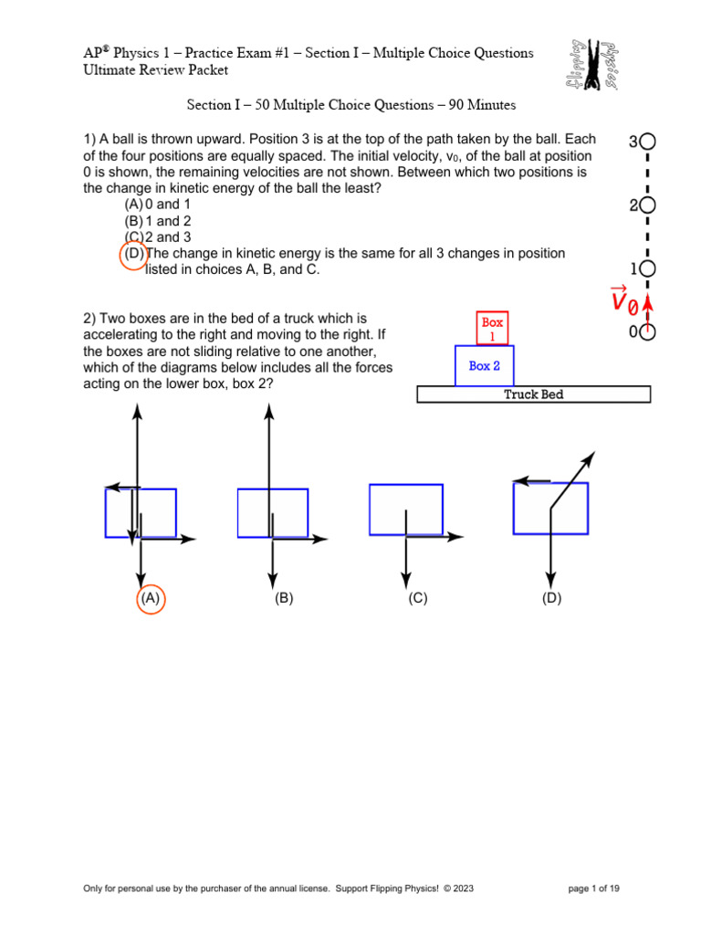 AP Physics 1 Practice Exam Packet | PDF | Force | Velocity