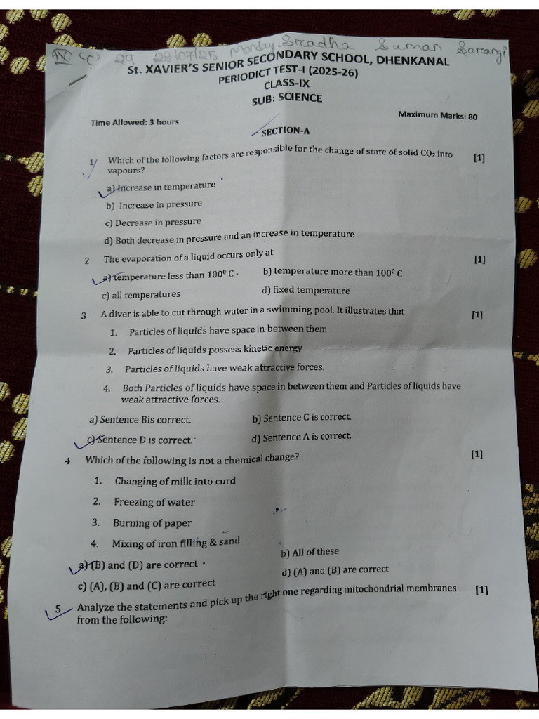 Class 9 Science PT 1 Question Paper | PDF