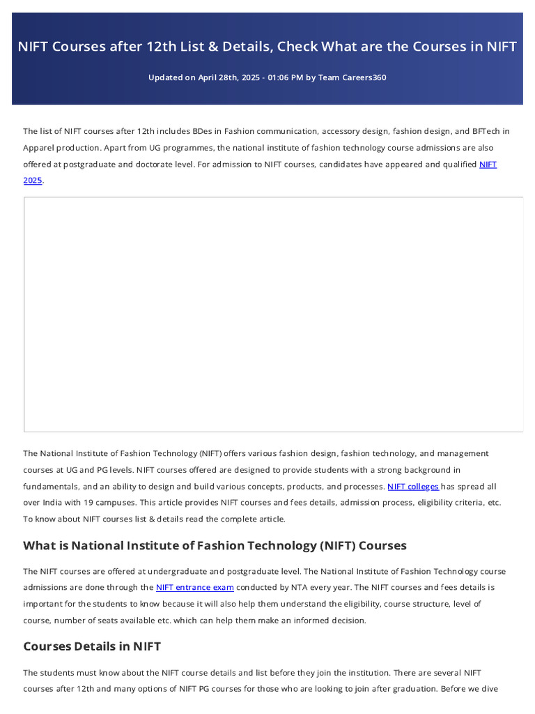 NIFT Courses After 12th Overview | PDF | University And College ...