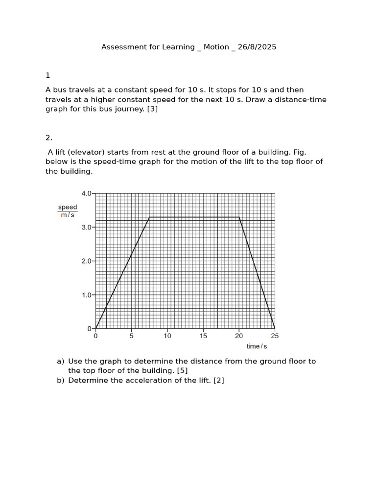 Motion Assessment: Distance-Time Graphs | PDF