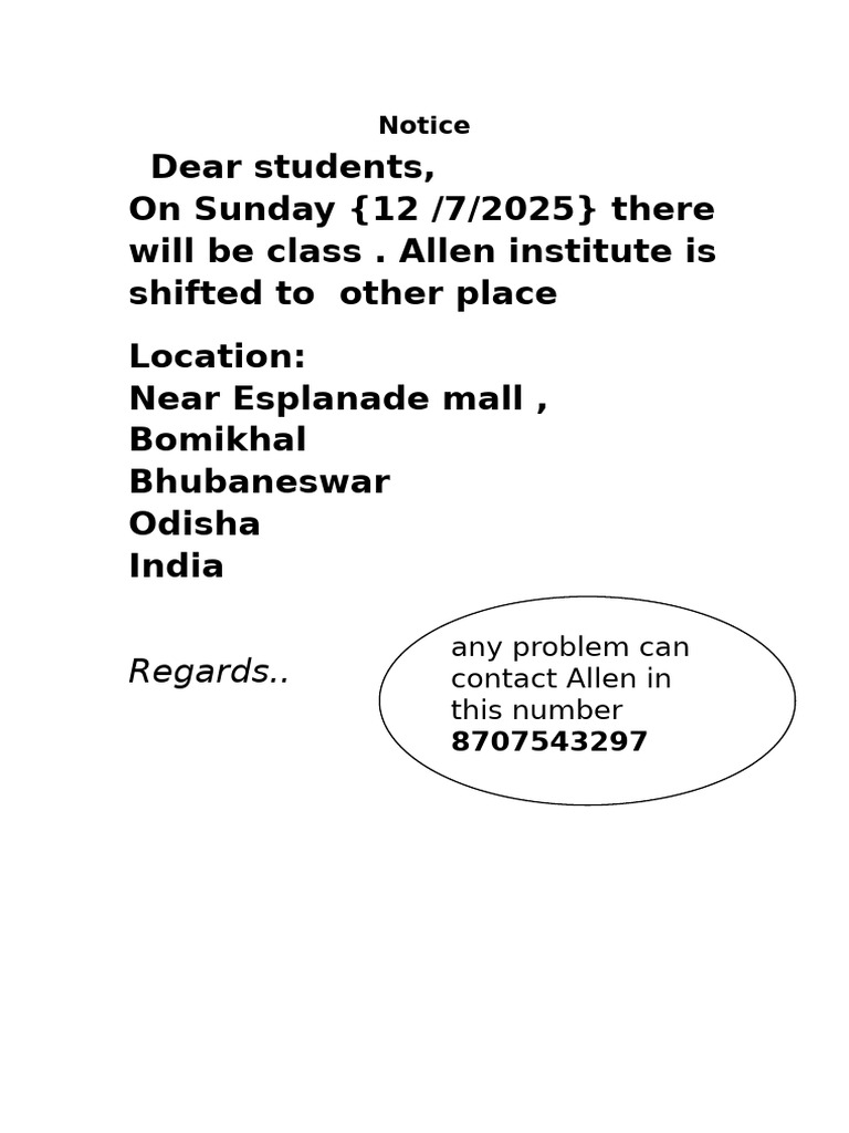 Class Location Change Notice for Students | PDF