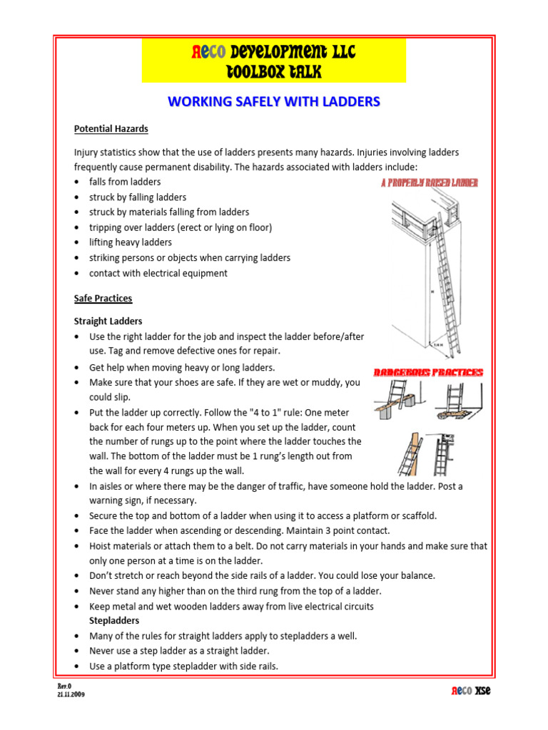Working Safely With Ladders Eng Pdf Ladder